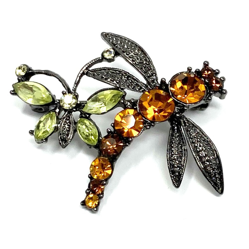 Vintage Dragonfly Butterfly Rhinestone Brooch